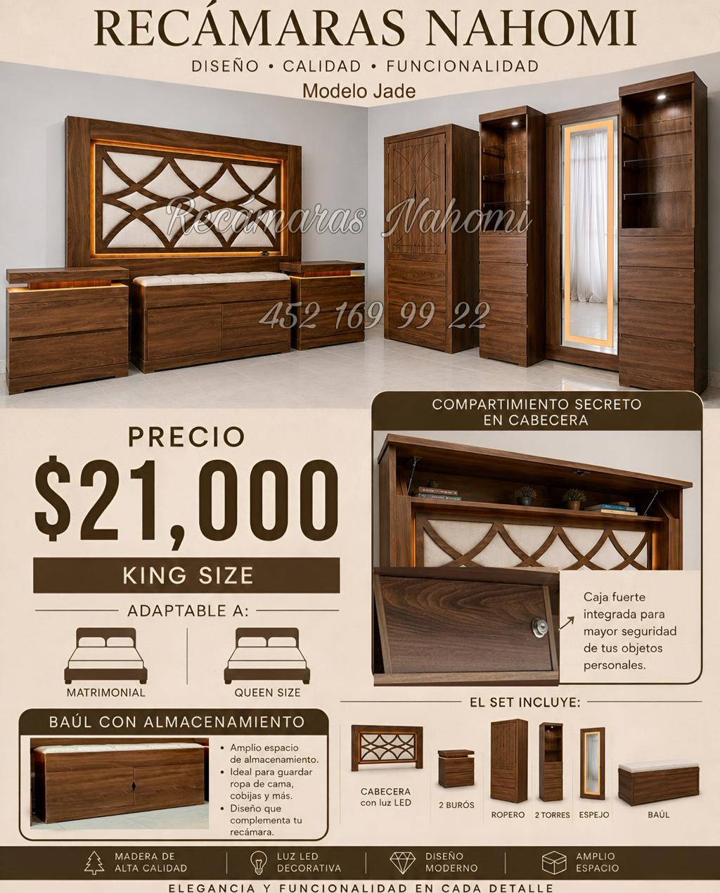 Recámara Modelo Jade King Size con Caja Fuerte