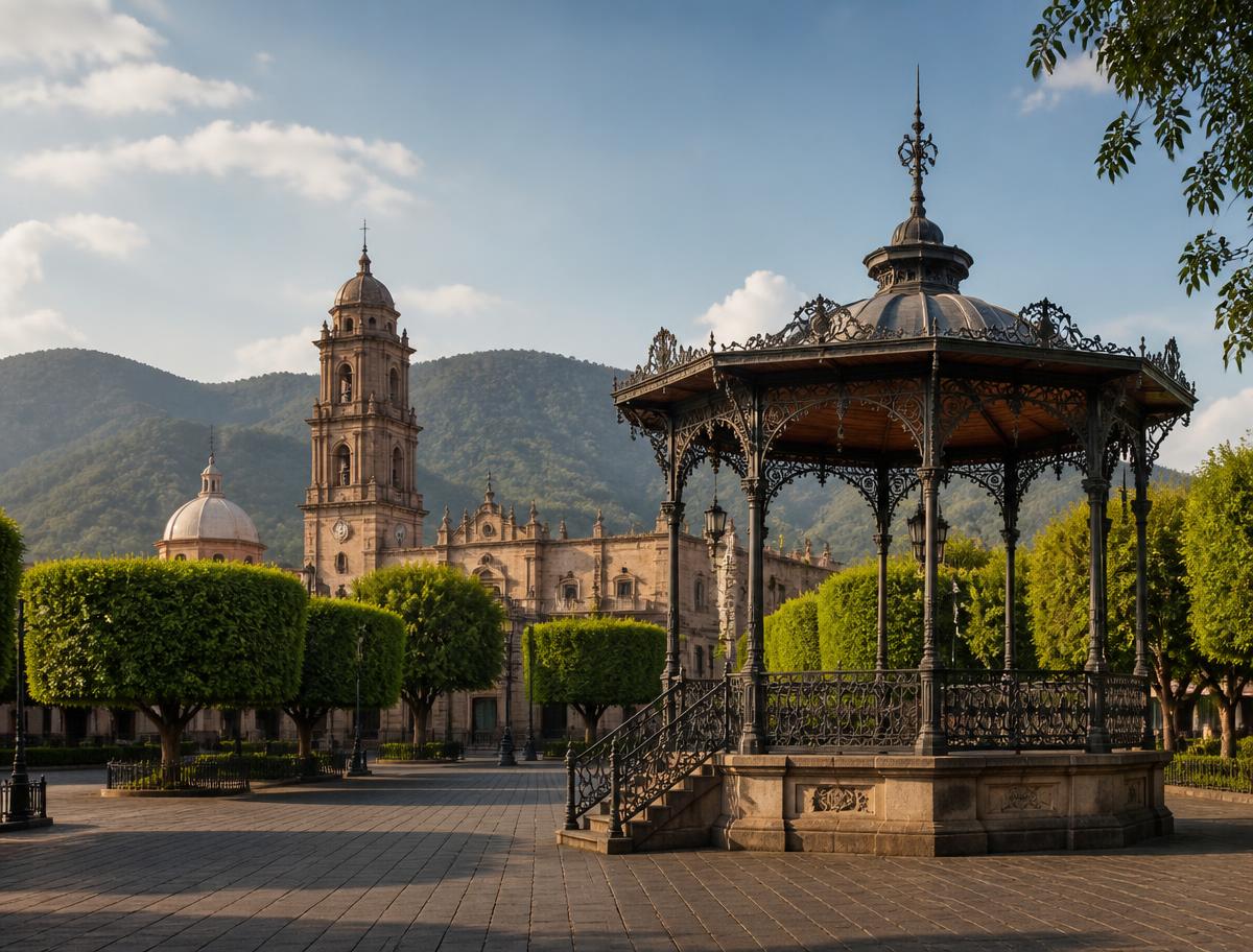 Plaza y quiosco de Uruapan, Michoacán