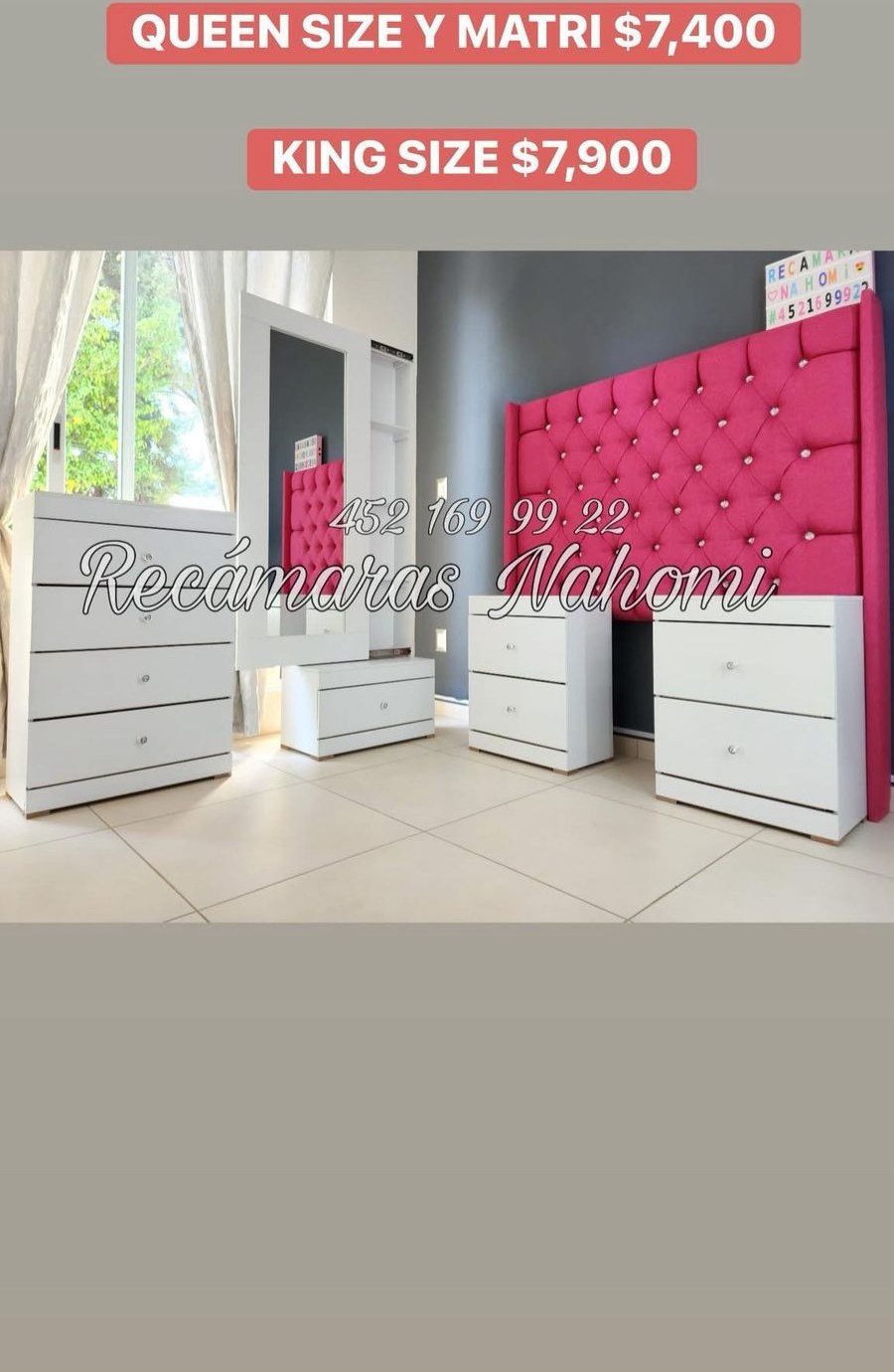 Recámara Blanca Cabecera Fucsia