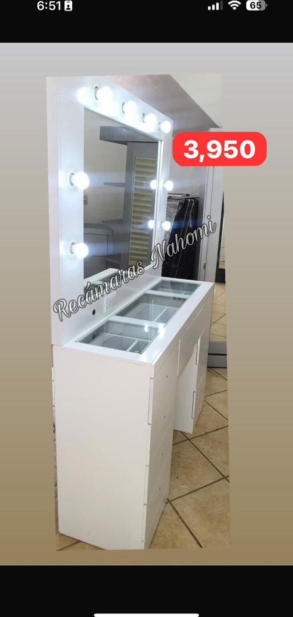 Tocador Blanco Hollywood Cubierta de Cristal