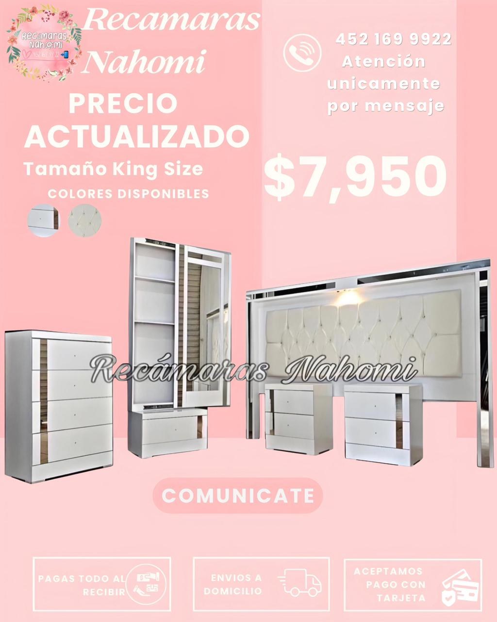 Recámara King Blanca Capitonada Hueso con Vitrina
