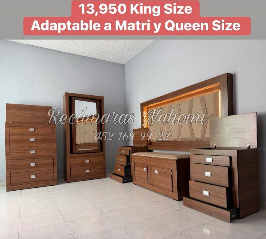 Recámara King Greco Nogal Adaptable a Matrimonial y Queen