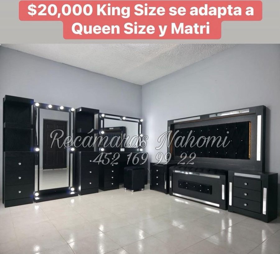 Recámara King Negra con Espejos Hollywood