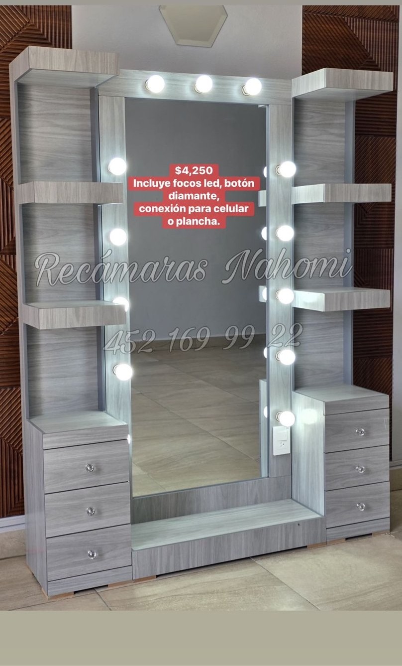 Vanity Gris con Espejo de Cuerpo Completo
