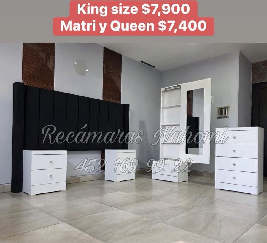 Recámara Canaleada Negra Alta con Muebles Blancos