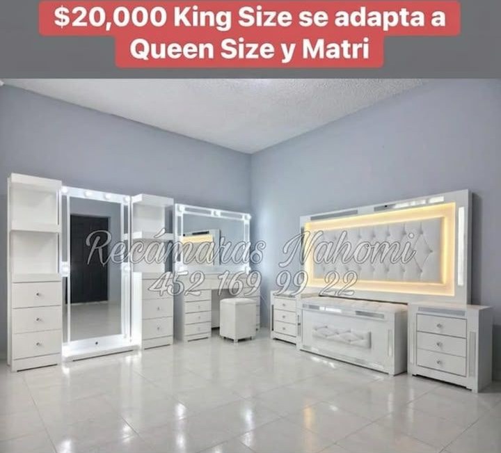 Recámara King Blanca con Espejos Hollywood