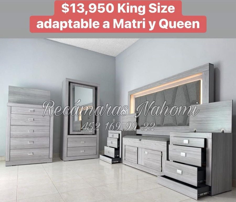 Recámara King Greco Gris Adaptable a Matrimonial y Queen