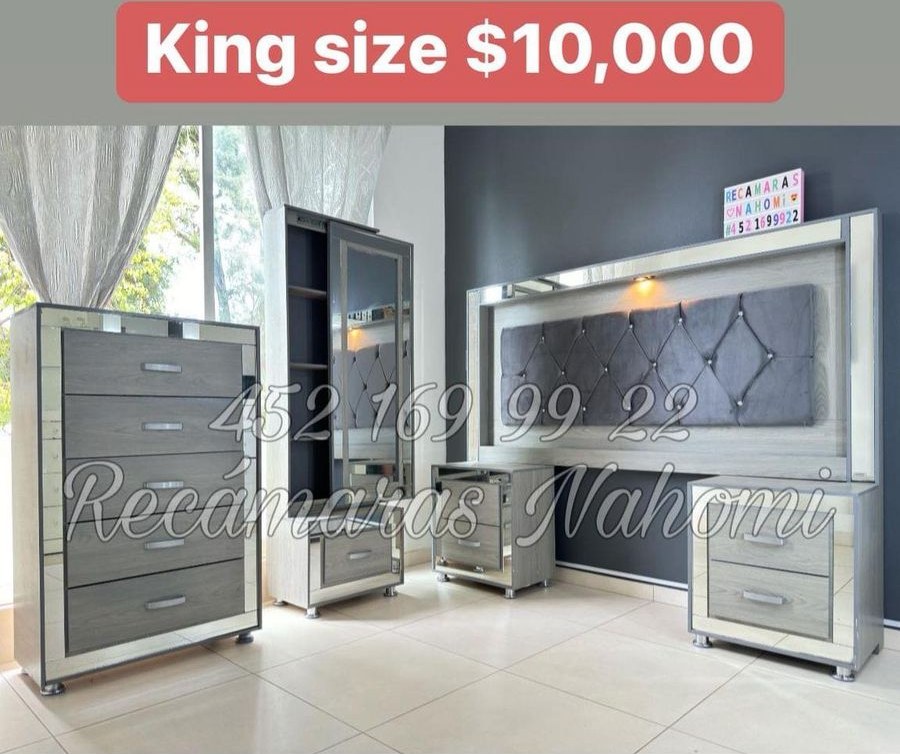 Recámara King Maple con Cabecera Gris