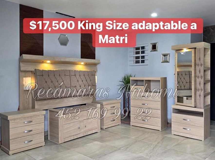 Recámara King Parota Rosa Palo Capitonada Beige