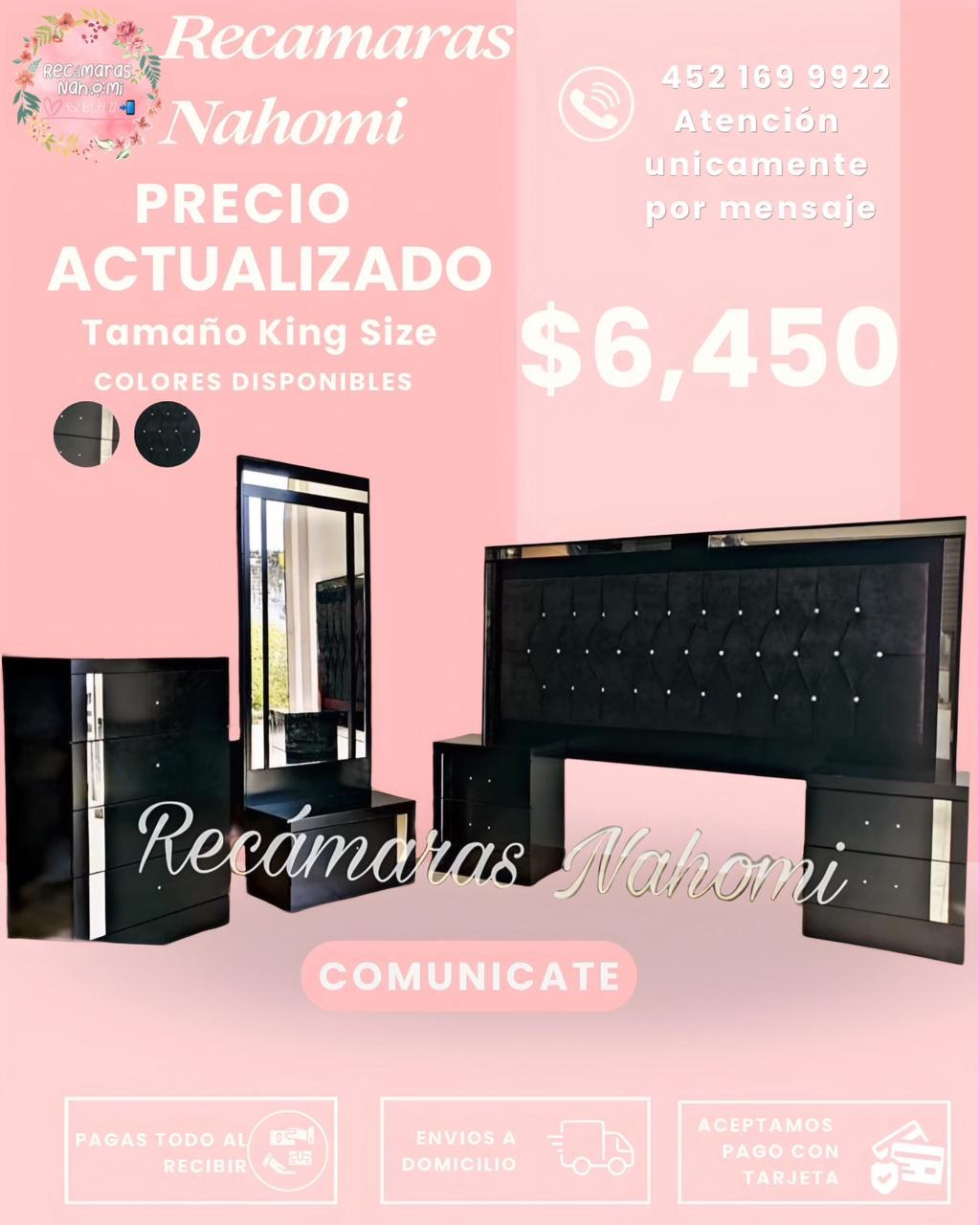 Recámara King Negra Espejo Capitonada