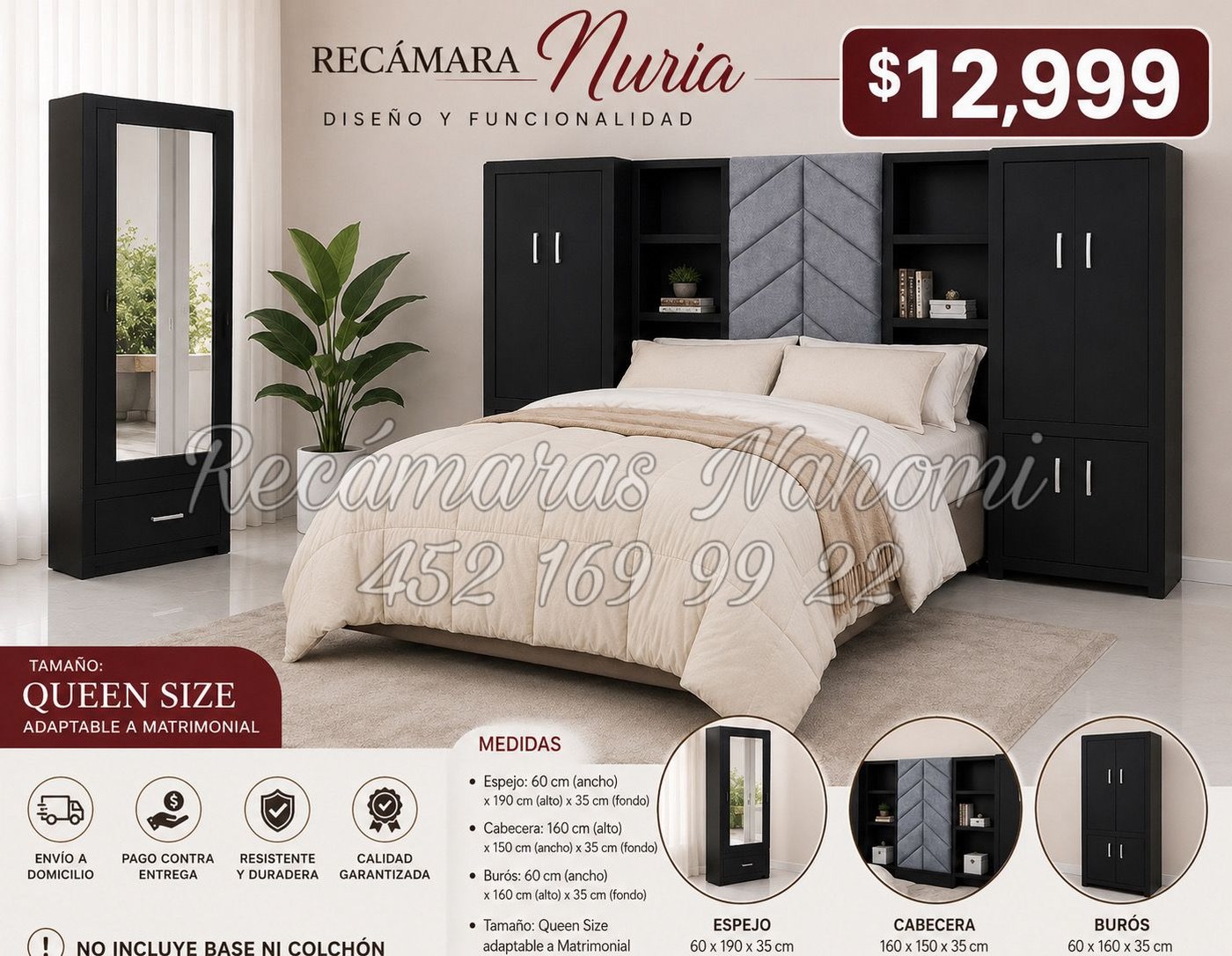 Recámara Nuria Queen Size Negra
