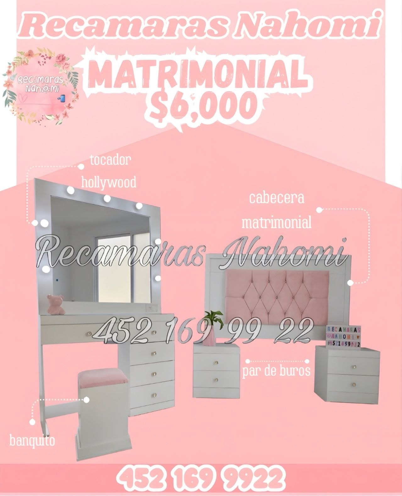 Recámara Matrimonial Tocador Hollywood Rosa