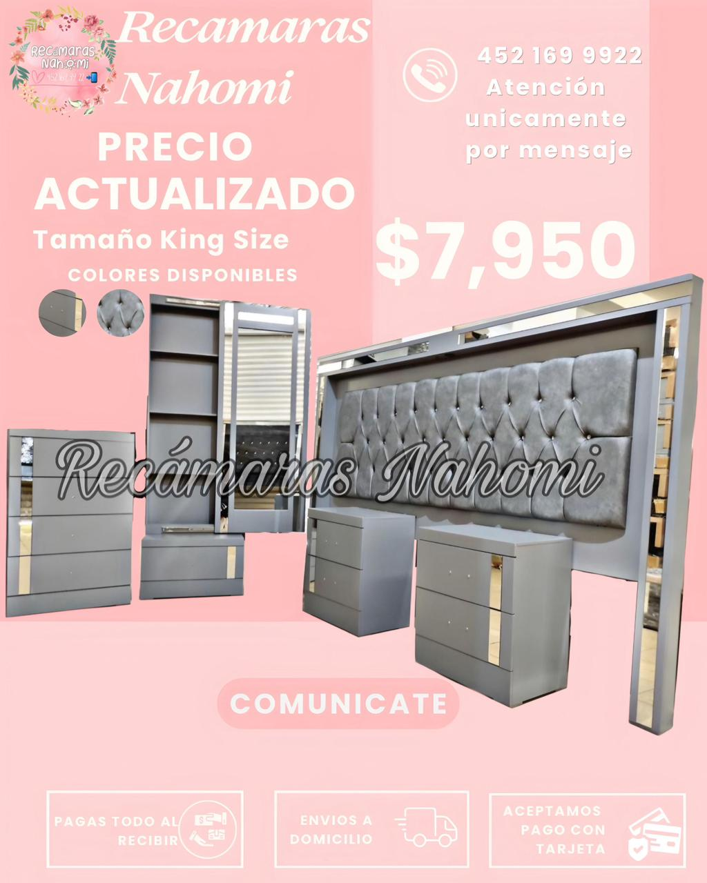 Recámara King Size Gris con Detalles en Espejo